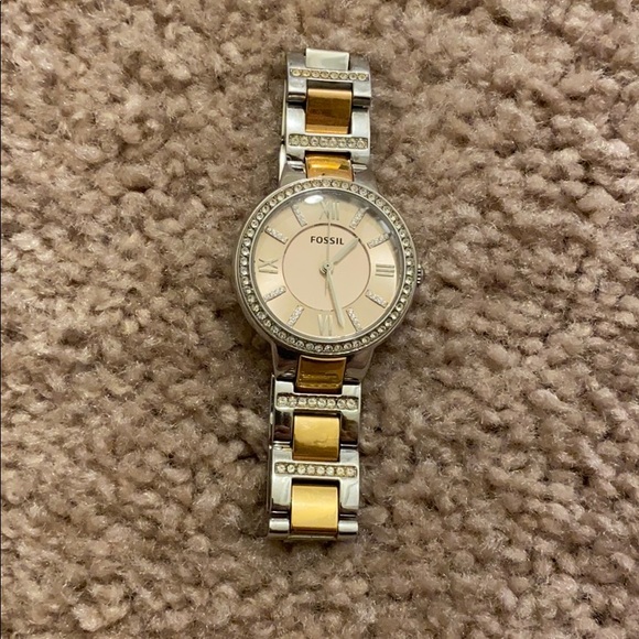 Fossil Jewelry - Gold and silver fossil watch with “diamonds”